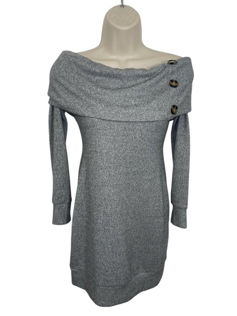 DEREK HEART Women's Size Small Cozy Off-the Shoulder Gray Sweater Dress
